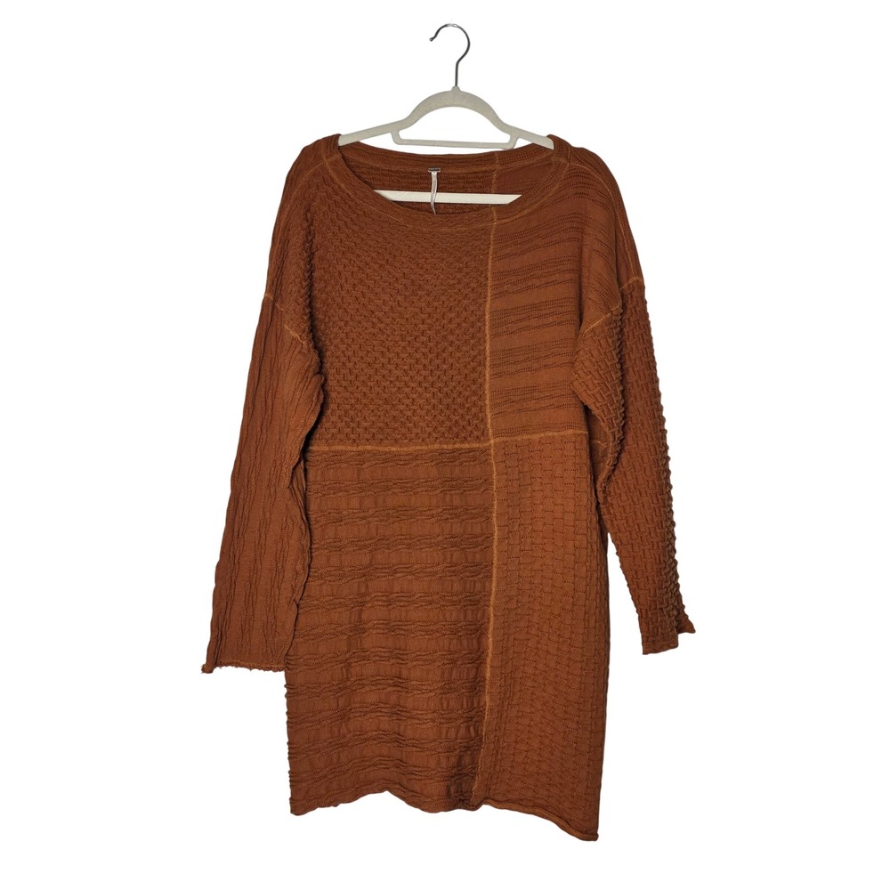 Free People Shes A Keeper Textured Sweater Dress Rust Orange Boho Oversized L - Picture 2 of 14